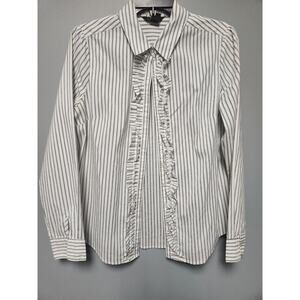 NWOT WHBM Stretch Striped Ruffled Tuxedo White Top Long Sleeve 1225